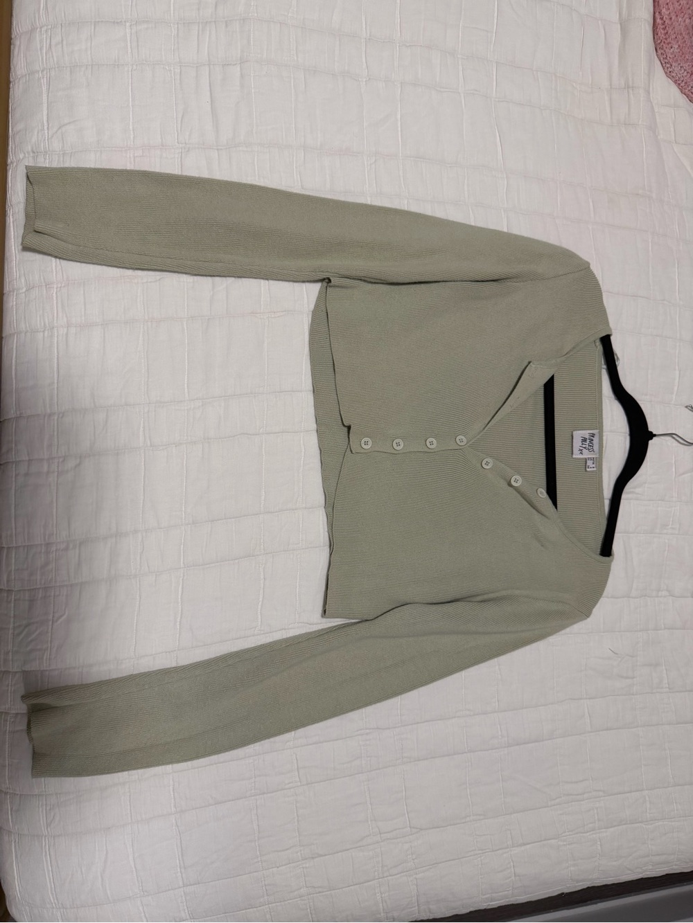 Light Sage Button-Front Cropped Sweater